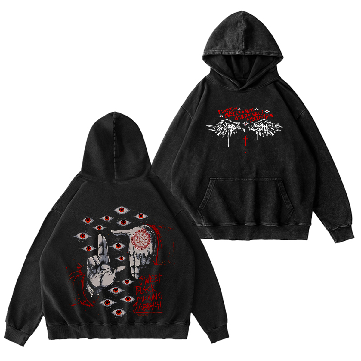 Alucard The Wings Hellsing Retro Vintage Washed Hooded Sweatshirt
