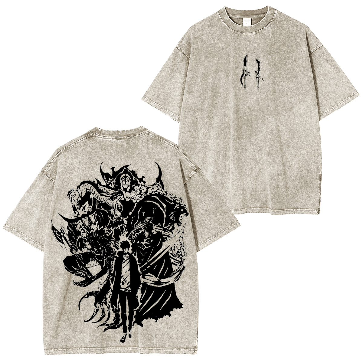 Retro Limited Sung Jin Woo Solo Leveling anime Washed Cotton T-shirt