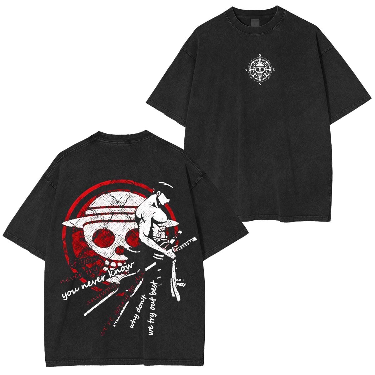 Roronoa Zoro x One Piece Anime Double Printed Vintage Washed Tee