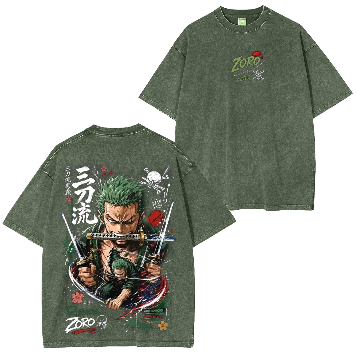  Zoro One Piece Anime Washed T-shirt