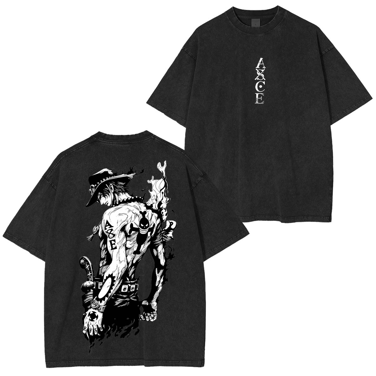 One Piece Anime Double Printed Vintage Washed Tee