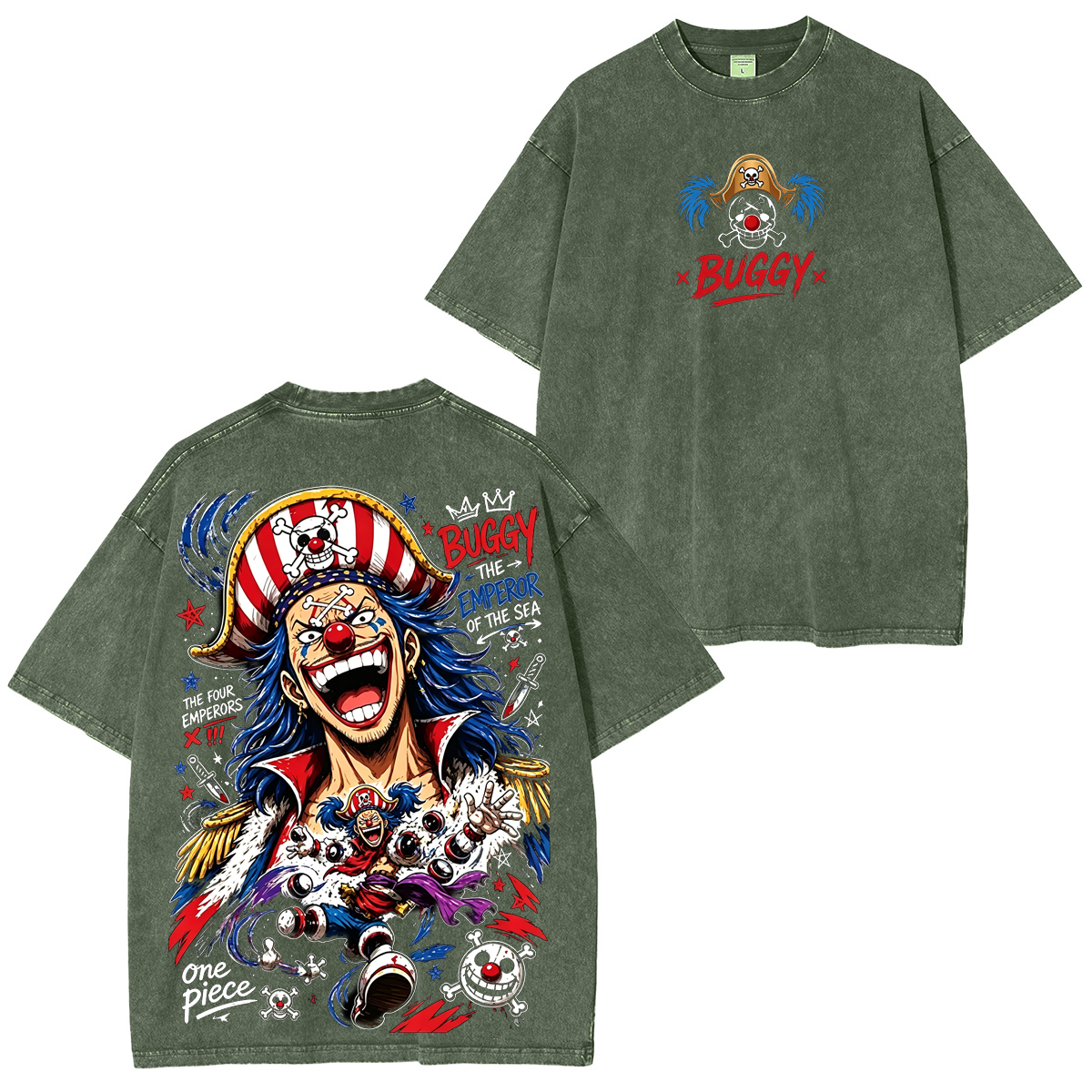 One Piece Buggy Printed Anime Unisex Washed T-shirt/Hoodie