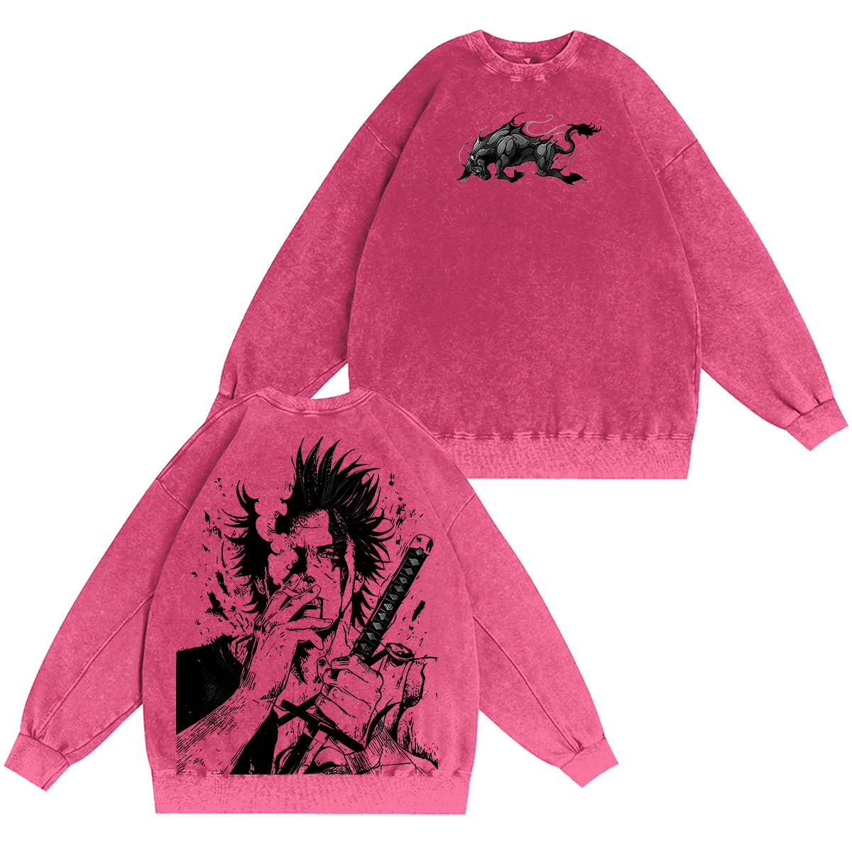 Yami Sukehiro x Black Bulls Black Clover Anime Double Printed Vintage Unisex Washed Crewneck Sweatshirt
