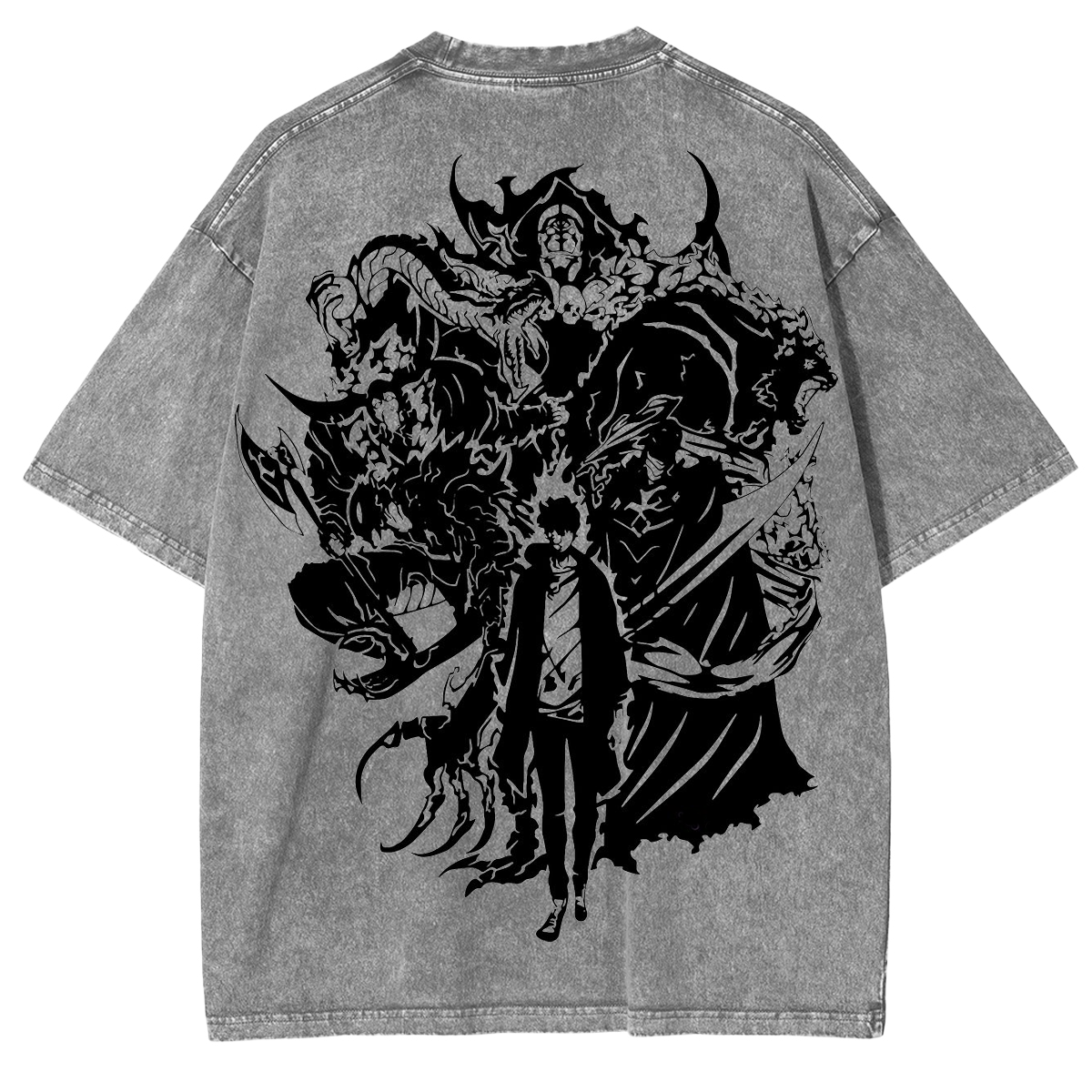 Retro Limited Sung Jin Woo Solo Leveling anime Washed Cotton T-shirt