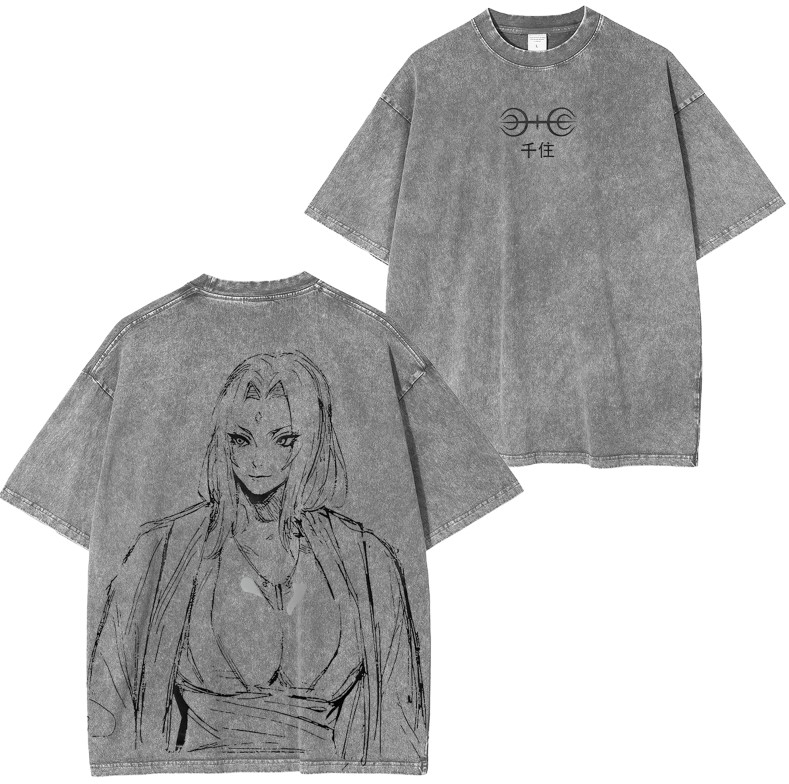 Tsunade Senju - Naruto Anime Double Printed Vintage Washed Tee