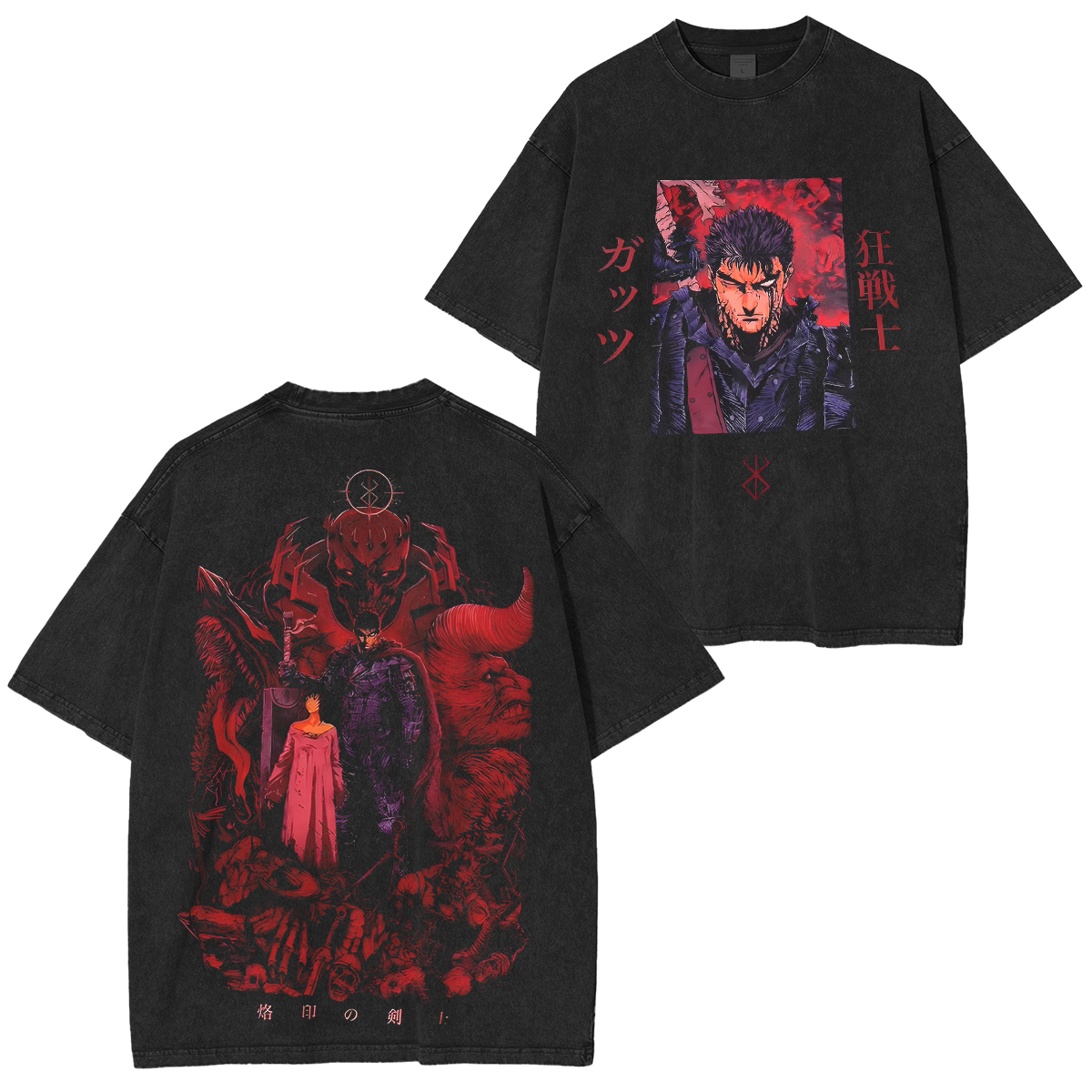 Berserk Anime Acid Washed Oversize T-shirt