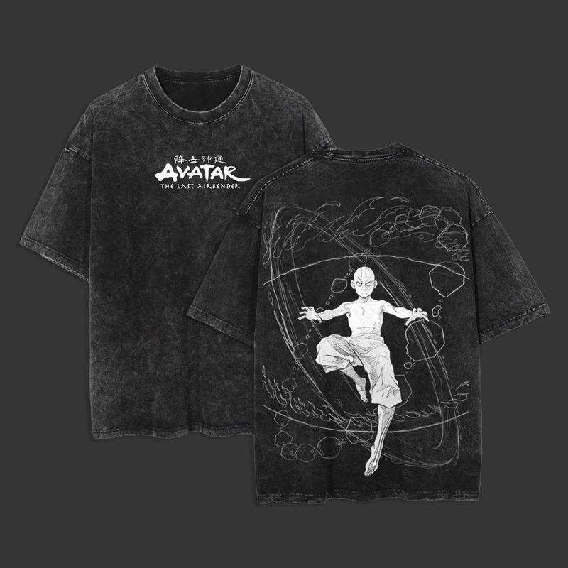 Retro Vintage Limited Aang - The Last Air Nomad - The Avatar Anime Double Printed Washed Tee Unisex