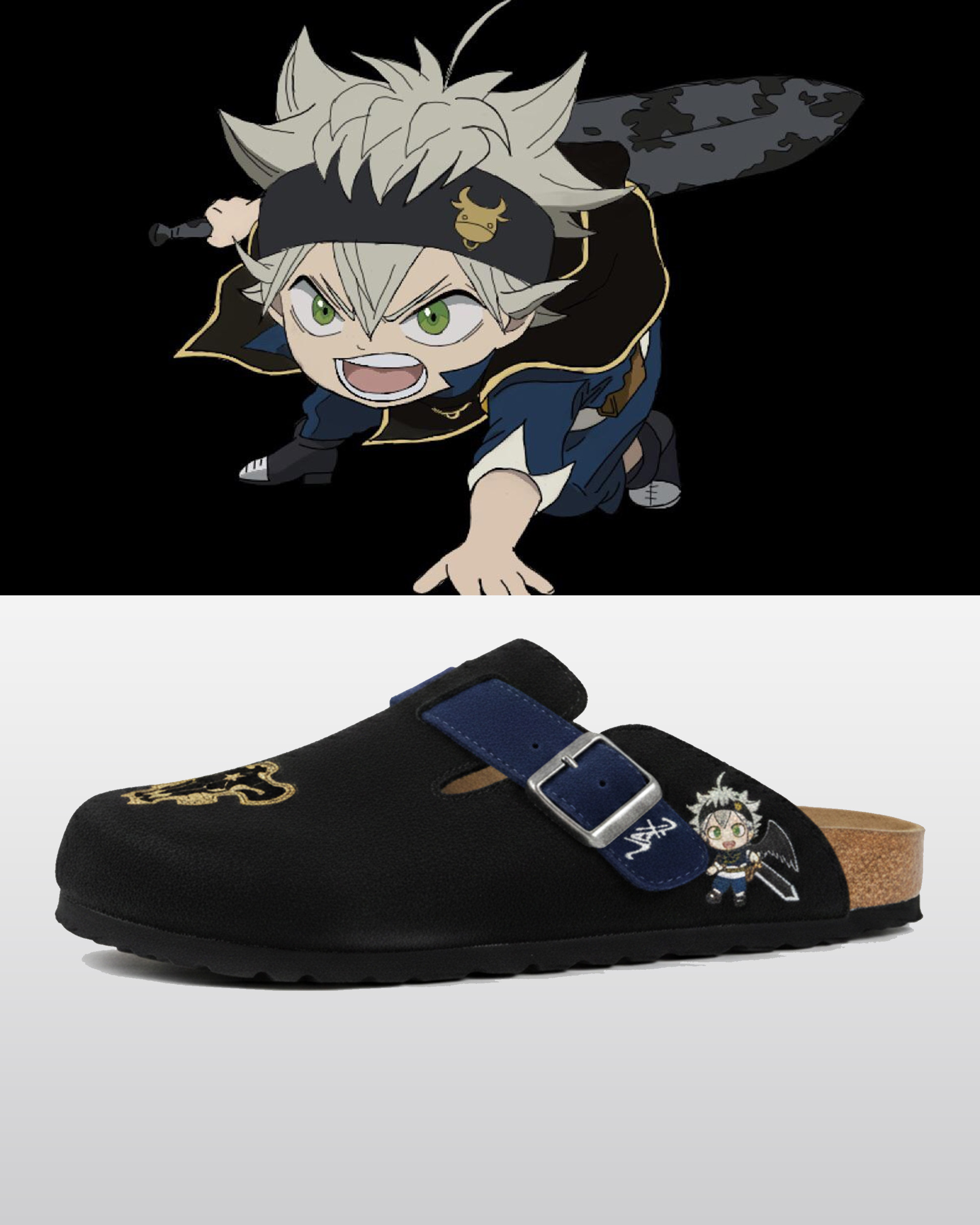 Black Clover Anime Unisex Boston Soft Footbed Suede Leather