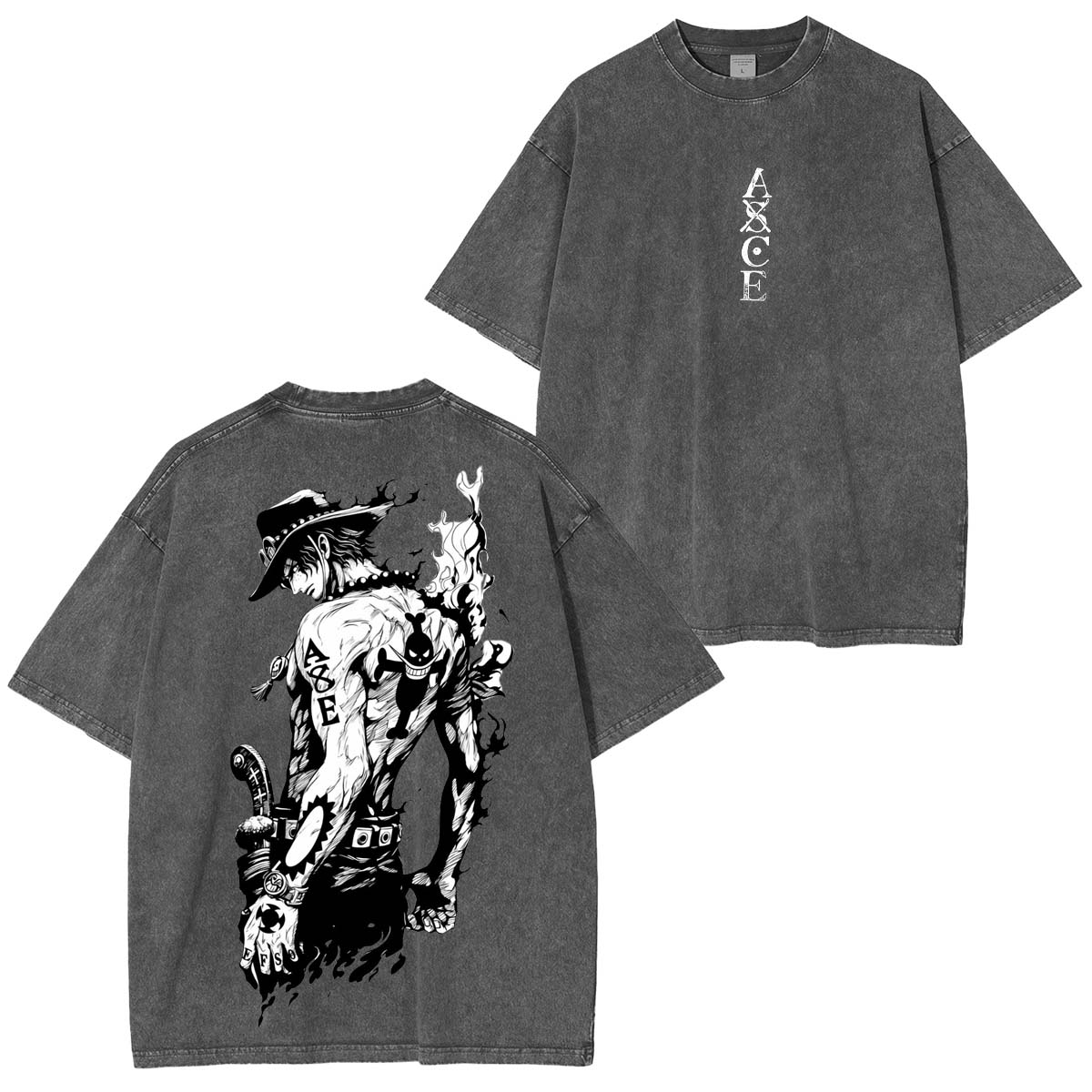 One Piece Anime Double Printed Vintage Washed Tee