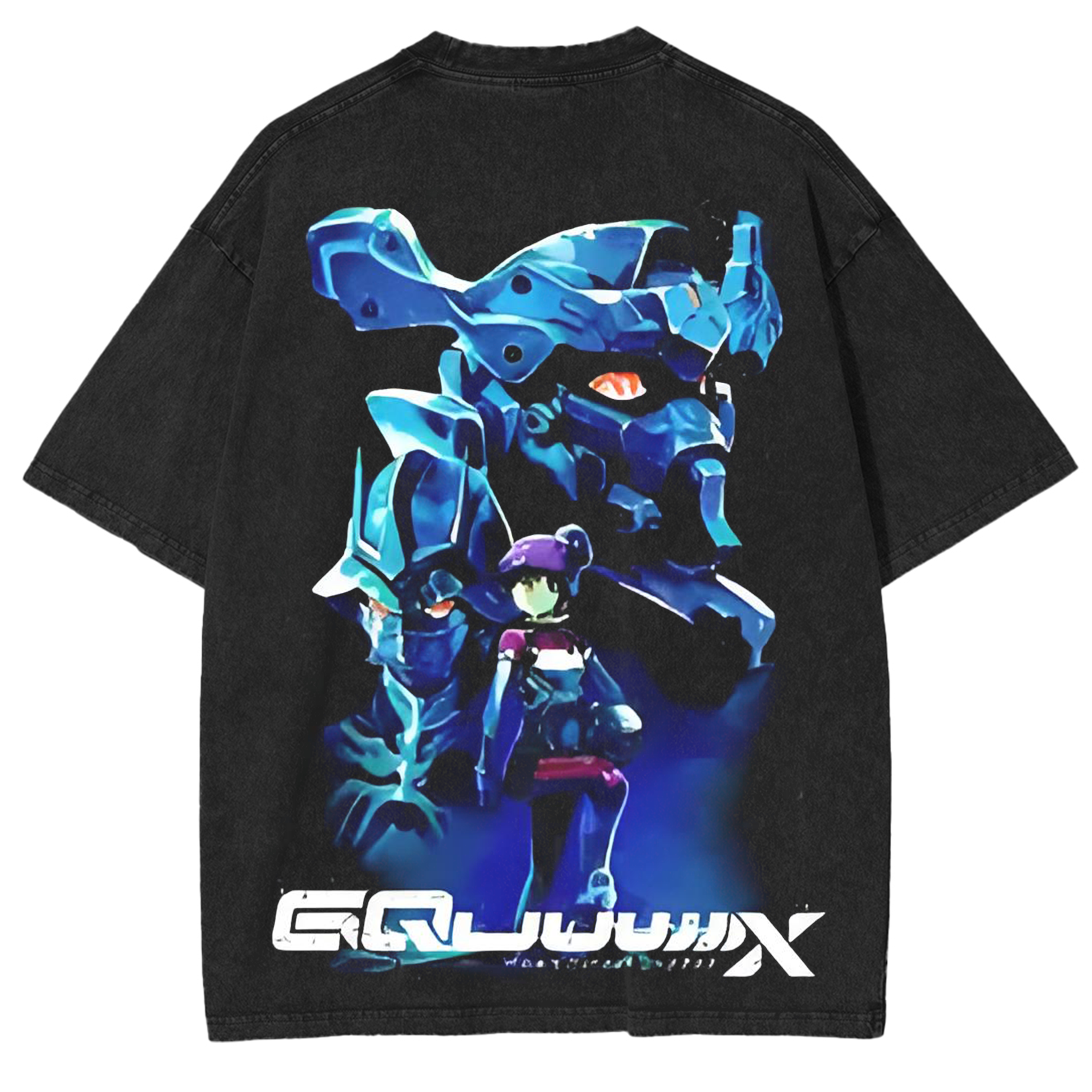 Limited Edition MS GUNDAM GQUUUUUUX Anime Double Printed Lightweight Acid Washed Tee