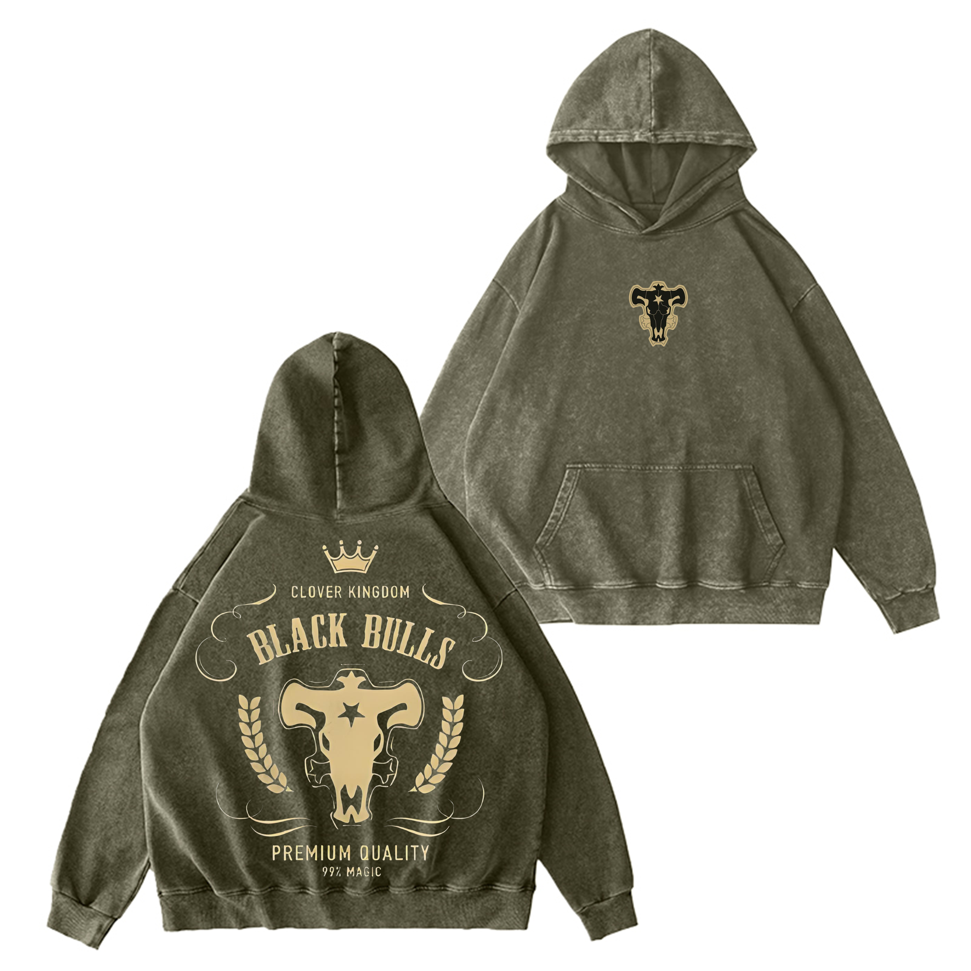 Black Bulls Black Clover Vintage Washed Hooded Sweatshirt