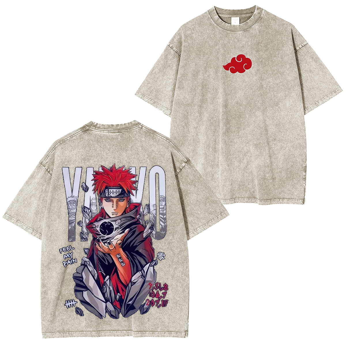 Naruto Feel My Pain Printed Unisex Washed T-