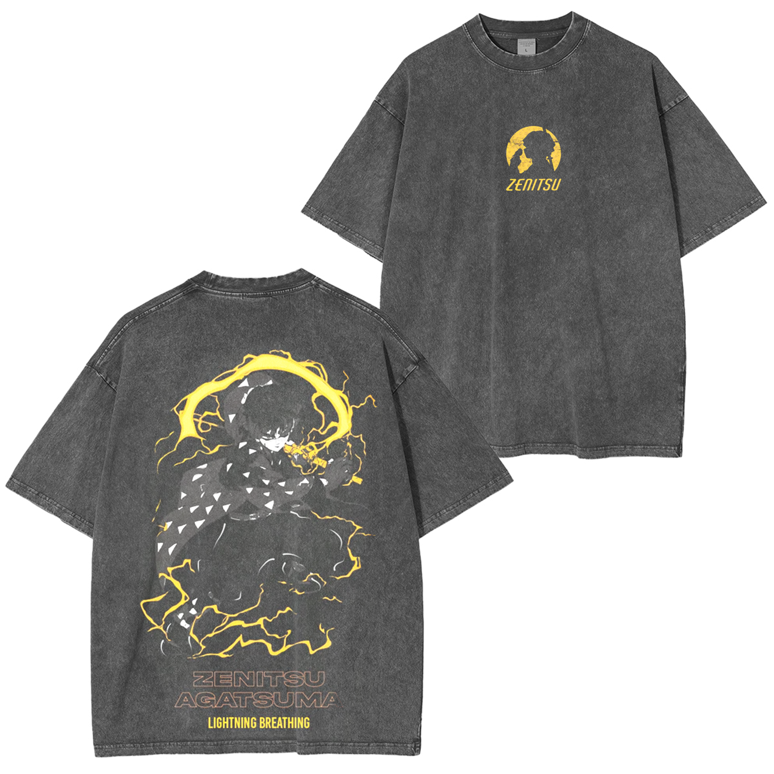 Zenitsu Agatsuma Lightning Breathing – Black Regular Fit T-Shirt
