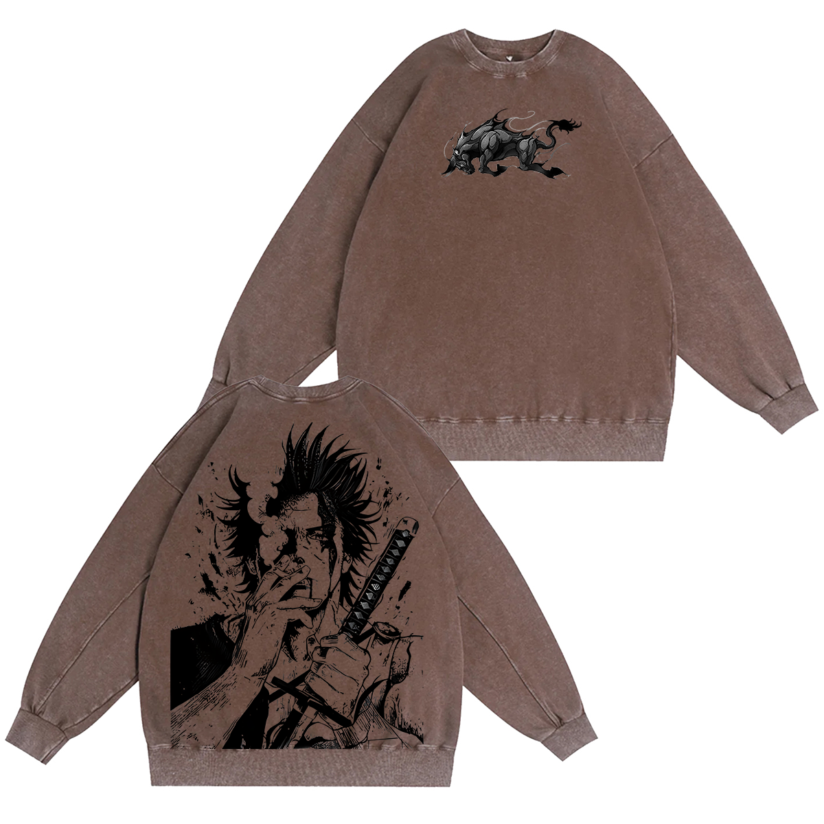 Yami Sukehiro x Black Bulls Black Clover Anime Double Printed Vintage Unisex Washed Crewneck Sweatshirt