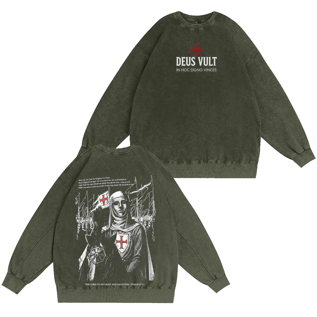 Deus Vult :Crusader Style - Knight Templar Faith Apparel Vintage washed T-shirt/Crewneck/Hoodie