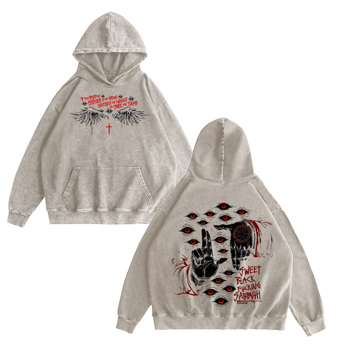 Alucard The Wings Hellsing Retro Vintage Washed Hooded Sweatshirt