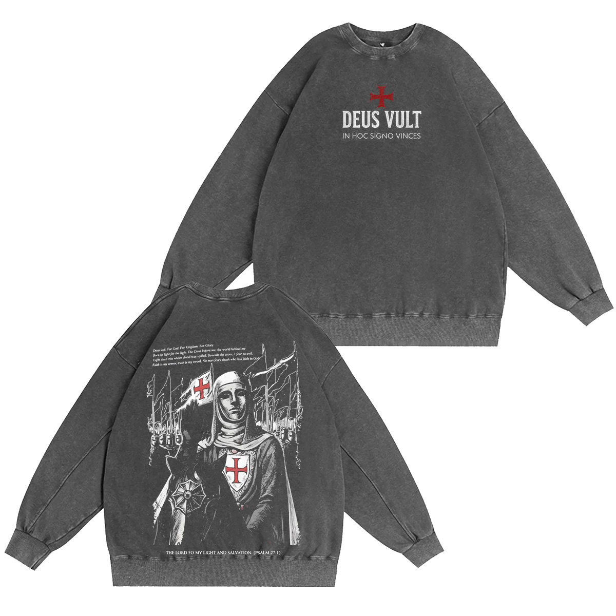 Deus Vult :Crusader Style - Knight Templar Faith Apparel Vintage washed T-shirt/Crewneck/Hoodie