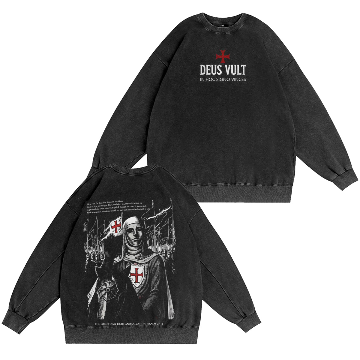 Deus Vult :Crusader Style - Knight Templar Faith Apparel Vintage washed T-shirt/Crewneck/Hoodie