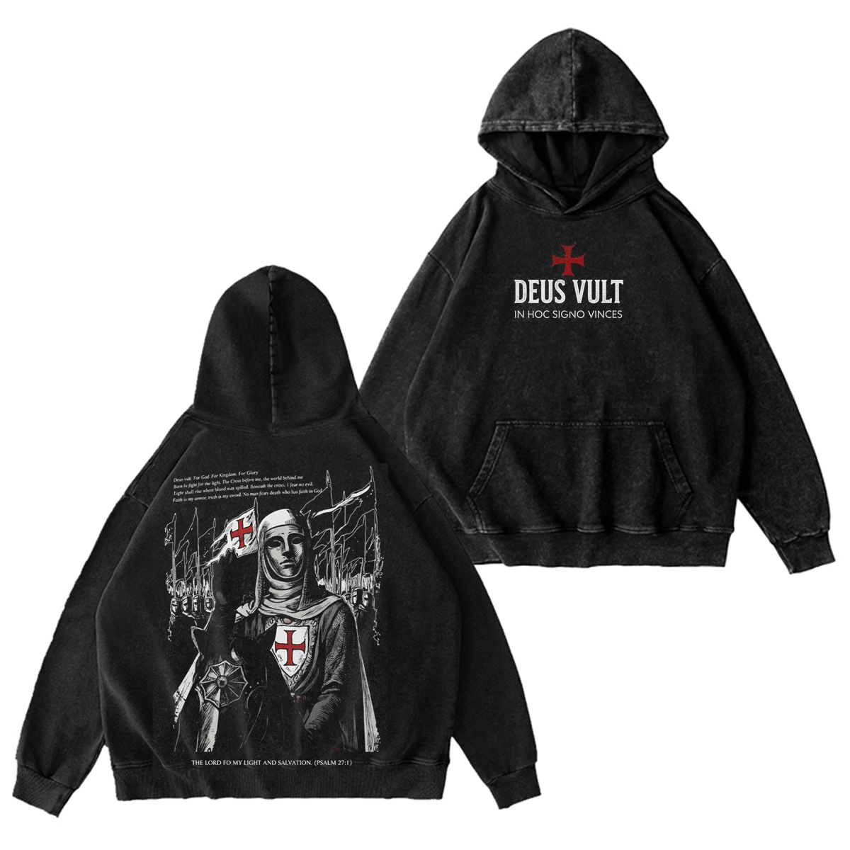 Deus Vult :Crusader Style - Knight Templar Faith Apparel Vintage washed T-shirt/Crewneck/Hoodie