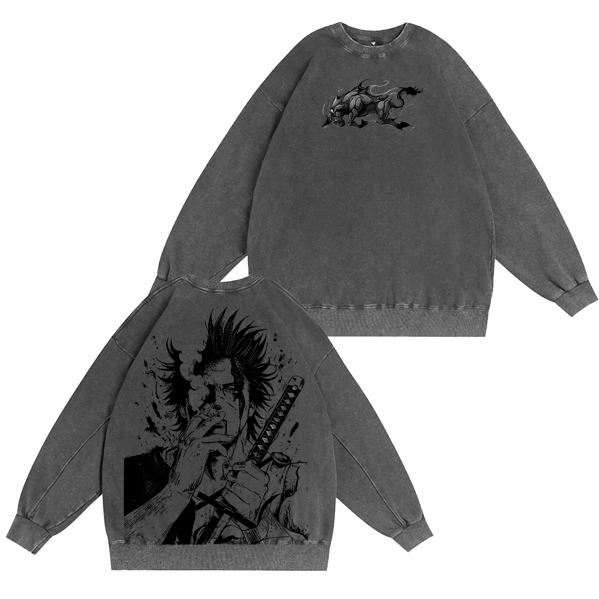 Yami Sukehiro x Black Bulls Black Clover Anime Double Printed Vintage Unisex Washed Crewneck Sweatshirt