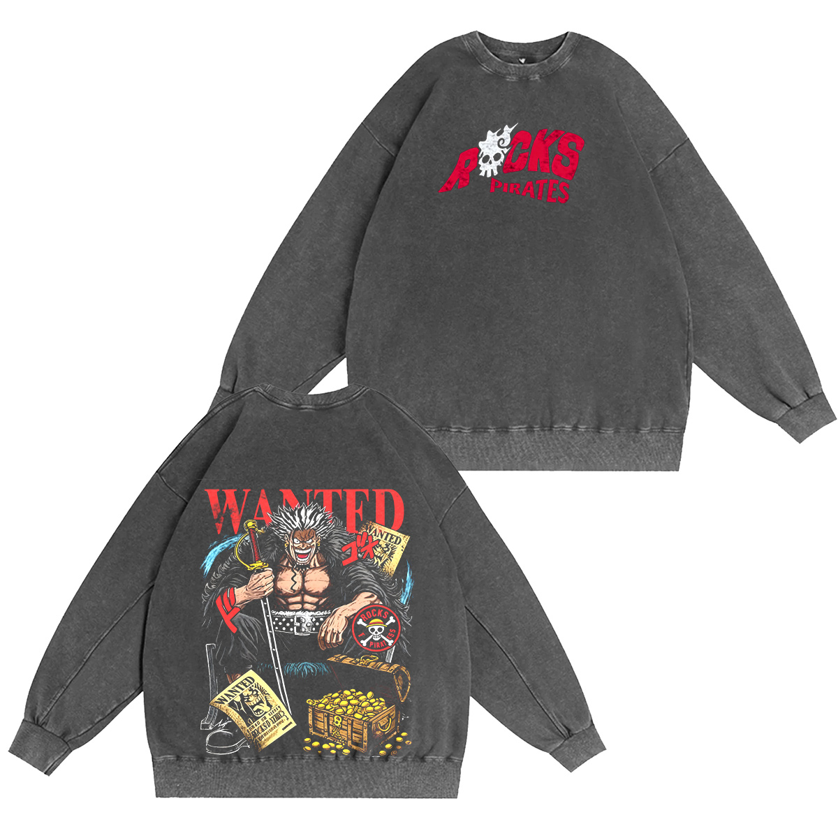One Piece anime ：Rocks Pirates Vintage washed T-shirt/Crewneck/Hoodie