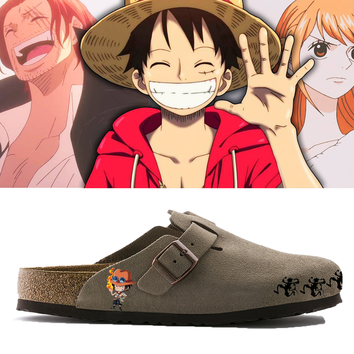  One Piece Anime Unisex Boston Soft Footbed Suede Leather