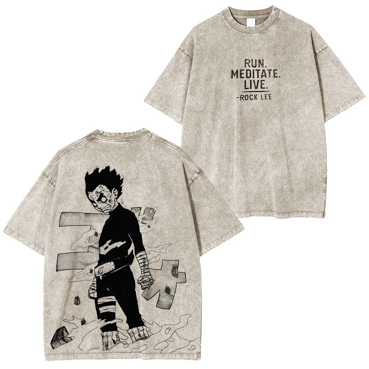 Rock Lee x Naruto Anime Double Printed Vintage Washed Tee