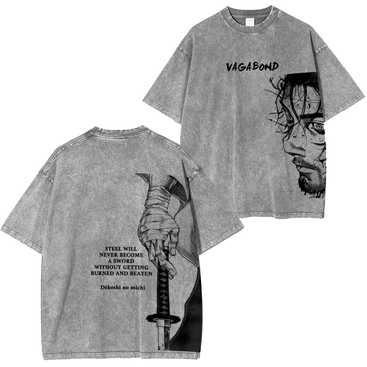  "Vagabond Musashi Miyamoto Black" Washed Oversized T-Shirt