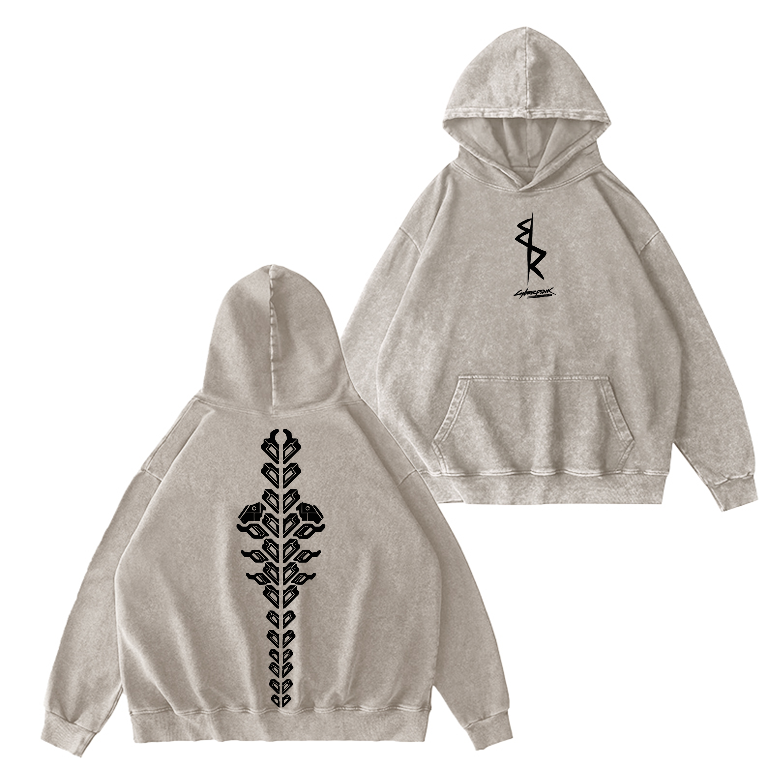 Cyberpunk 2077 Double Printed Washed Hooded Sweatshirt