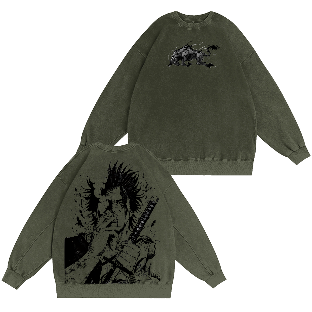 Yami Sukehiro x Black Bulls Black Clover Anime Double Printed Vintage Unisex Washed Crewneck Sweatshirt