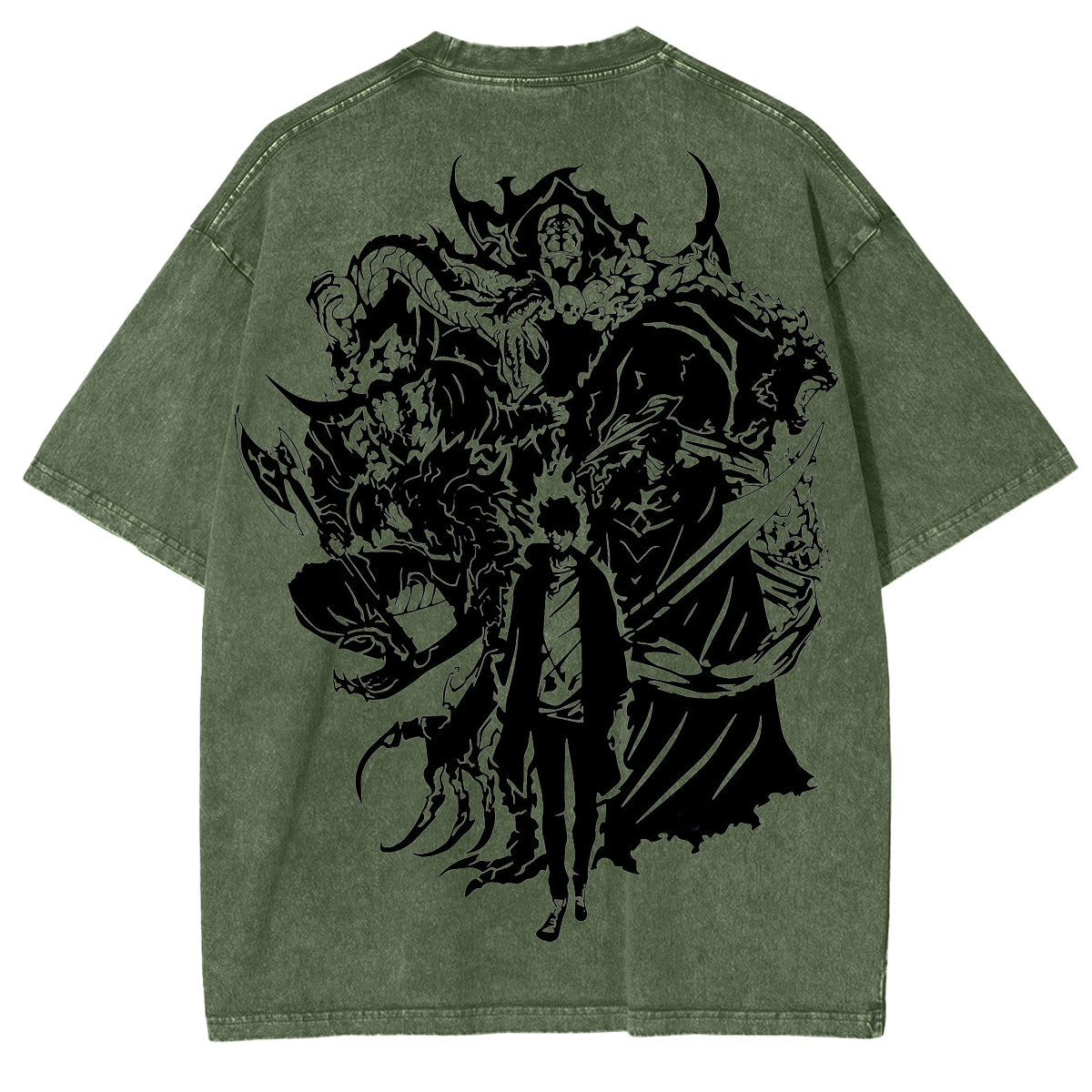 Retro Limited Sung Jin Woo Solo Leveling anime Washed Cotton T-shirt