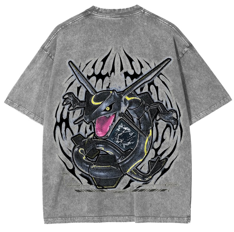 Rayquaza Vintage Oversized T-Shirt – Acid Washed Heavyweight Cotton Anime Tee