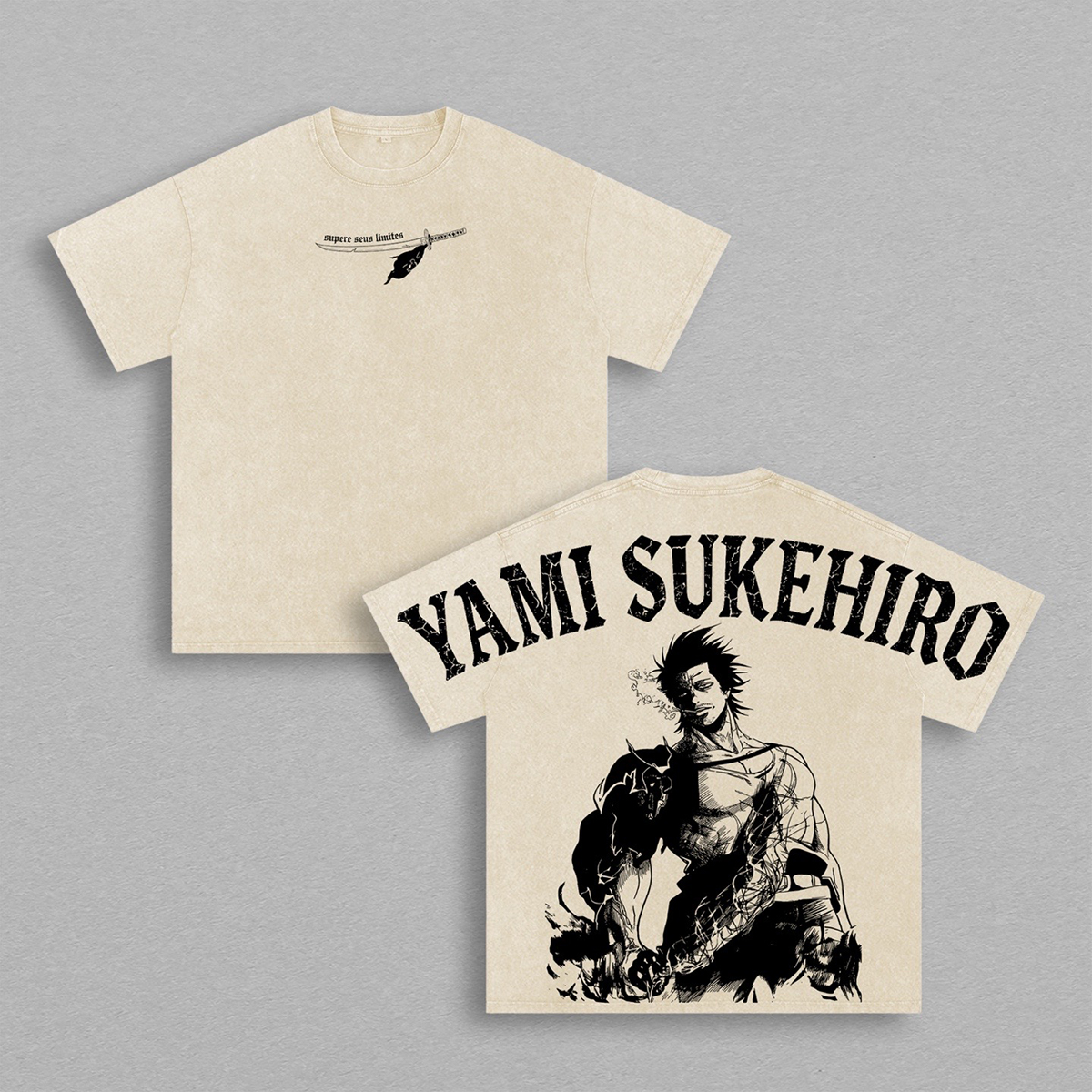 Yami Sukehiro x Black Bulls Black Clover Anime Double Printed Vintage Washed Tee Unisex T-shirt