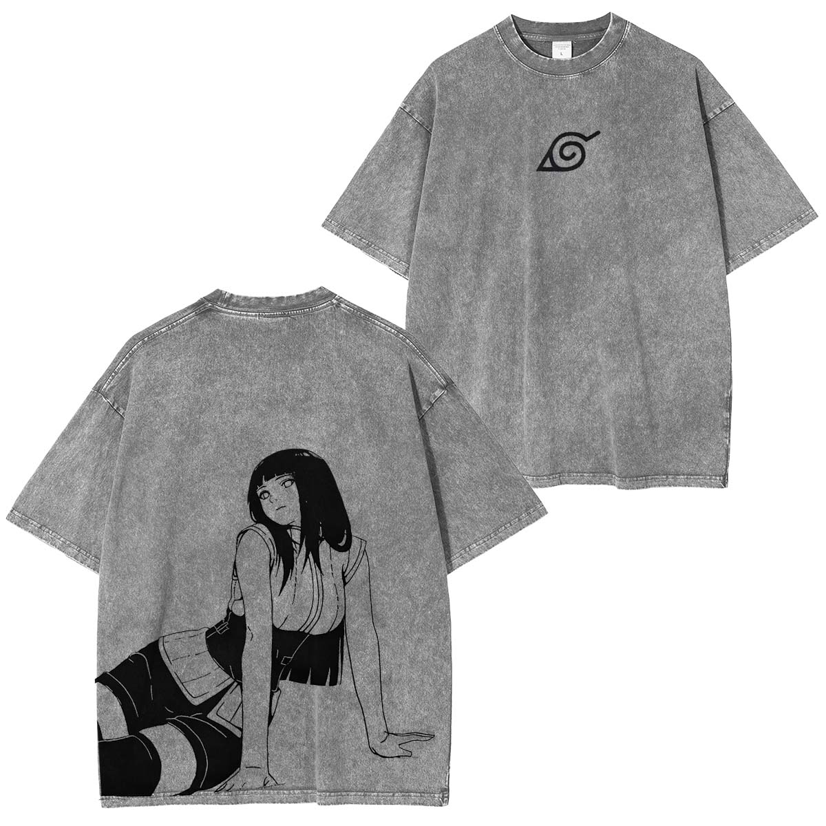 Hinata Hyugax Naruto Anime Double Printed Vintage Washed Tee