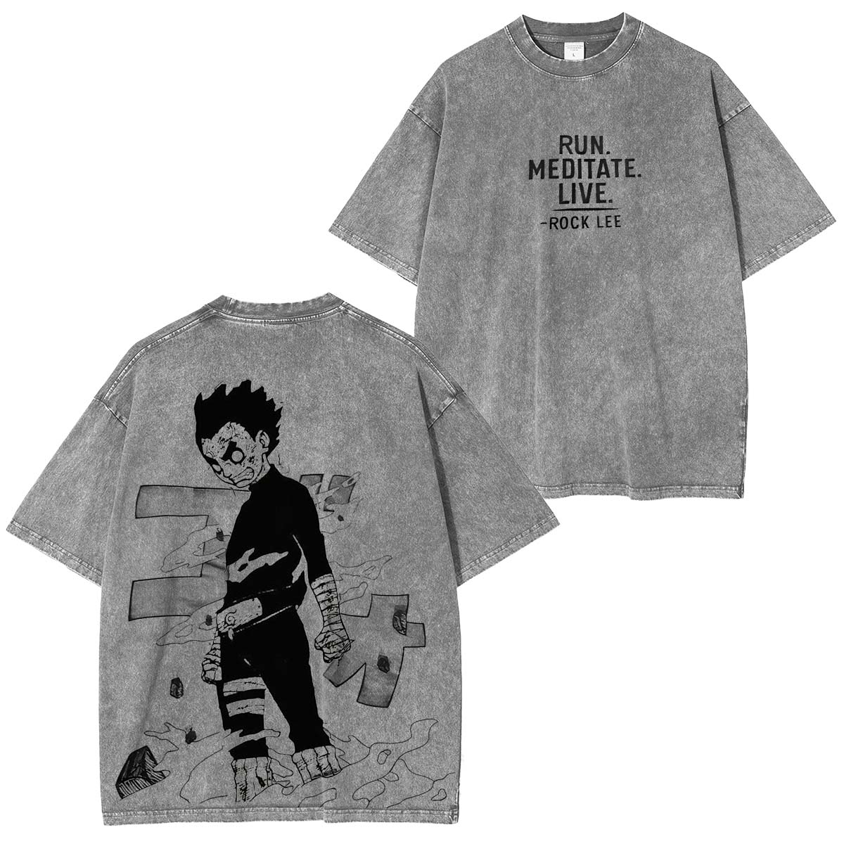 Rock Lee x Naruto Anime Double Printed Vintage Washed Tee