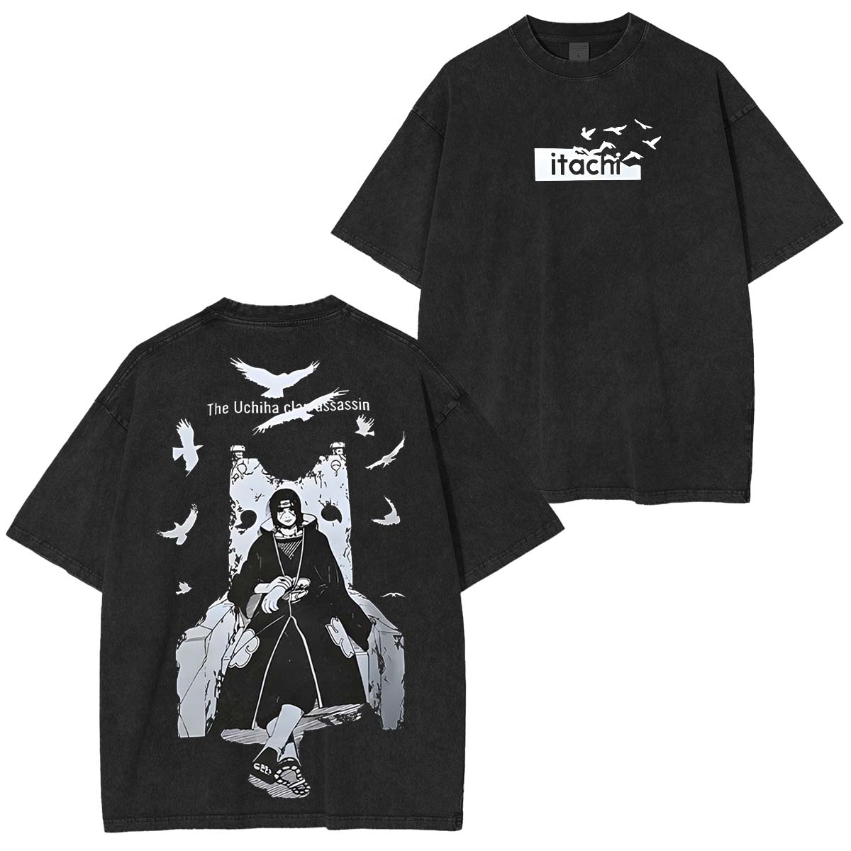 The Uchiha Assassin Itachi x Naruto Anime Printed Oversized Washed T-Shirt