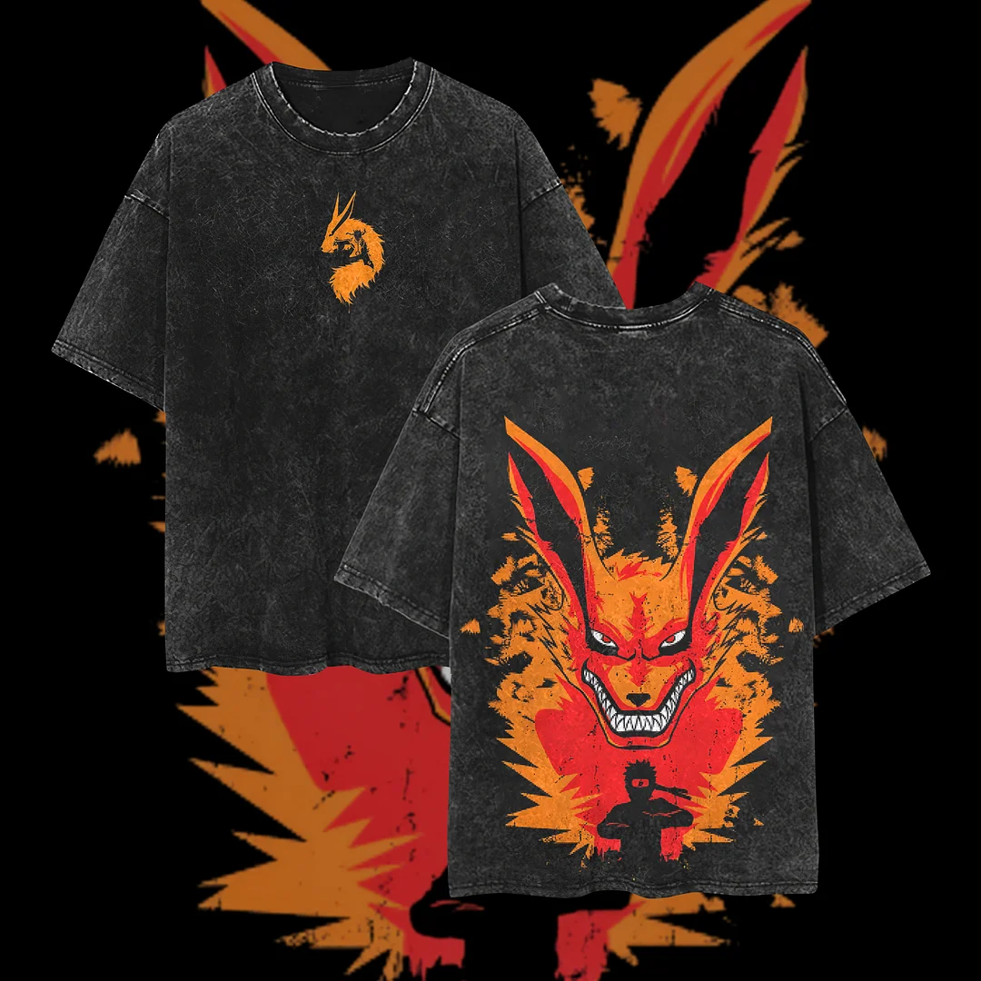 Naruto Anime Print Oversized Washed T-shirt