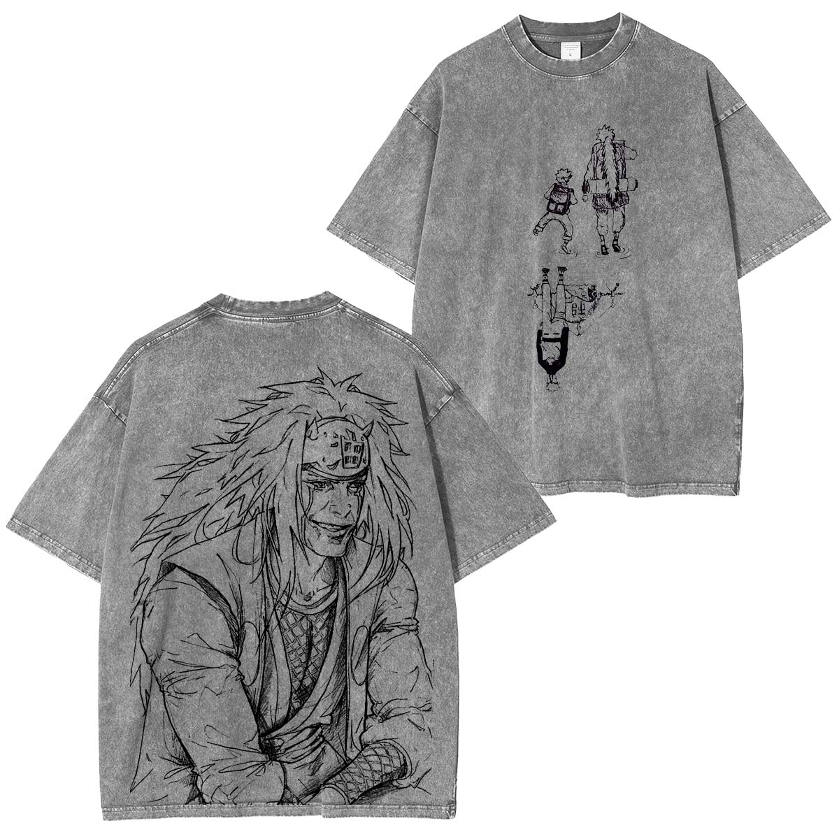 Jiraiya vs Naruto Anime Double Printed Vintage Washed Tee