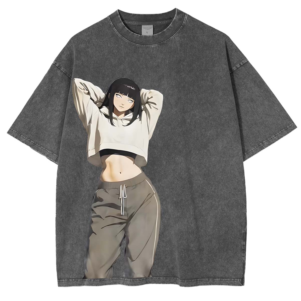 Hinata x Naruto Anime Double Printed Vintage Washed Tee