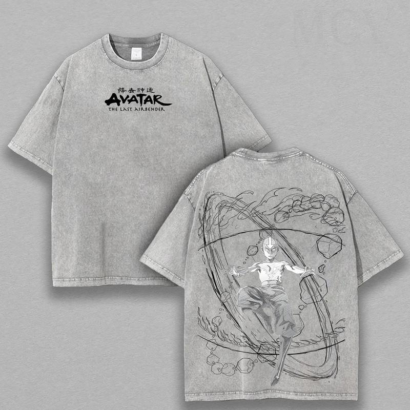Retro Vintage Limited Aang - The Last Air Nomad - The Avatar Anime Double Printed Washed Tee Unisex