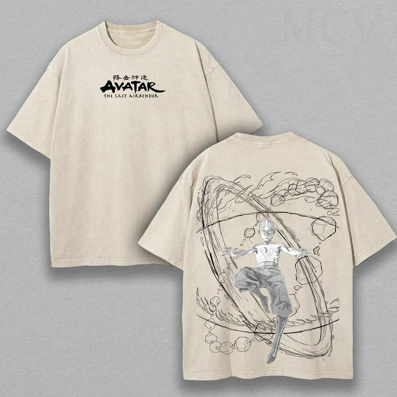 Retro Vintage Limited Aang - The Last Air Nomad - The Avatar Anime Double Printed Washed Tee Unisex