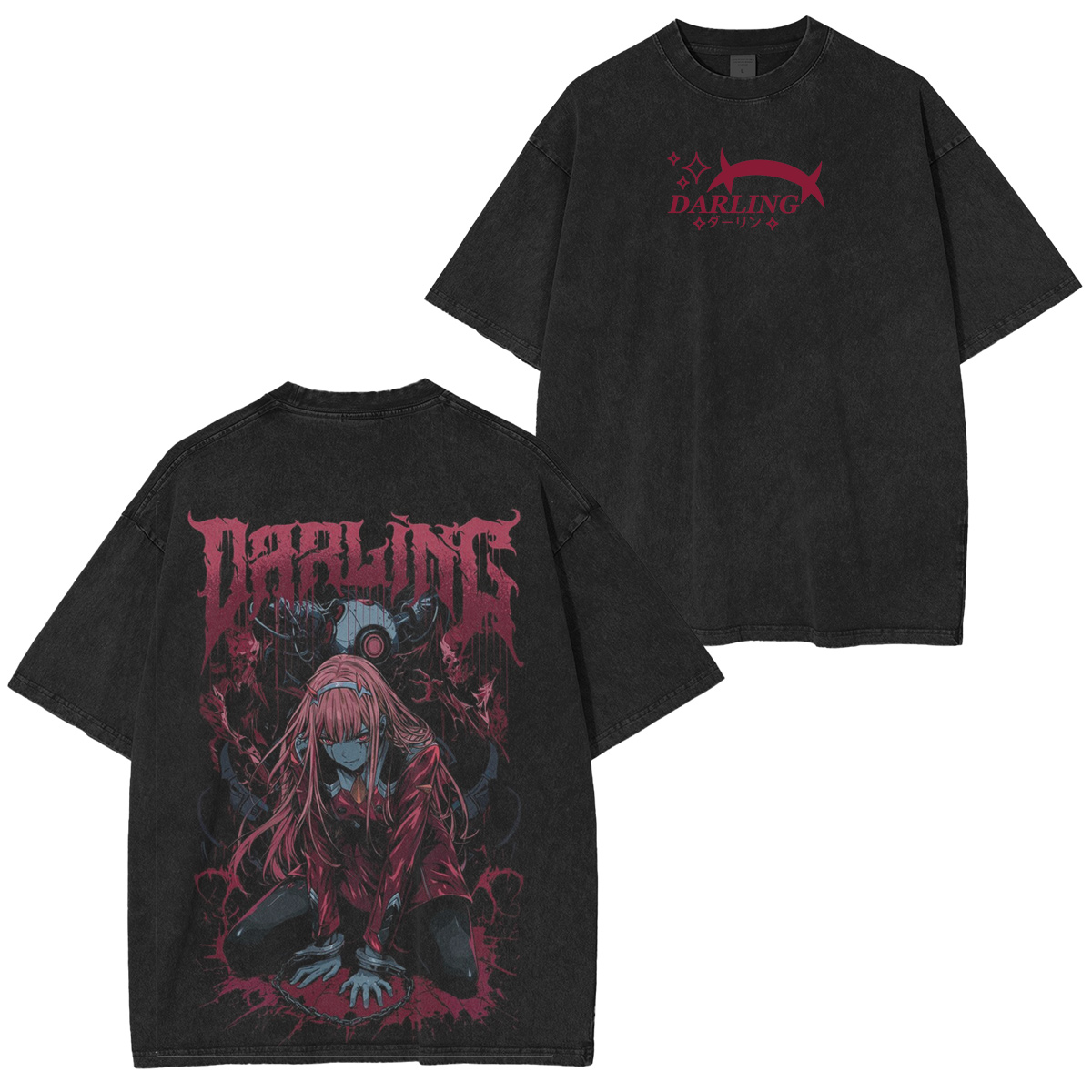 Zero Two Dark Heavy Metal DARLING in the FRANXX Vintage washed T-shirt/Crewneck/Hoodie