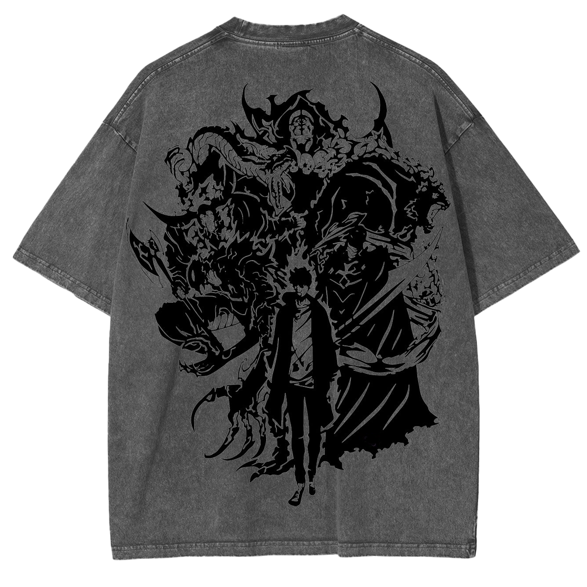 Retro Limited Sung Jin Woo Solo Leveling anime Washed Cotton T-shirt