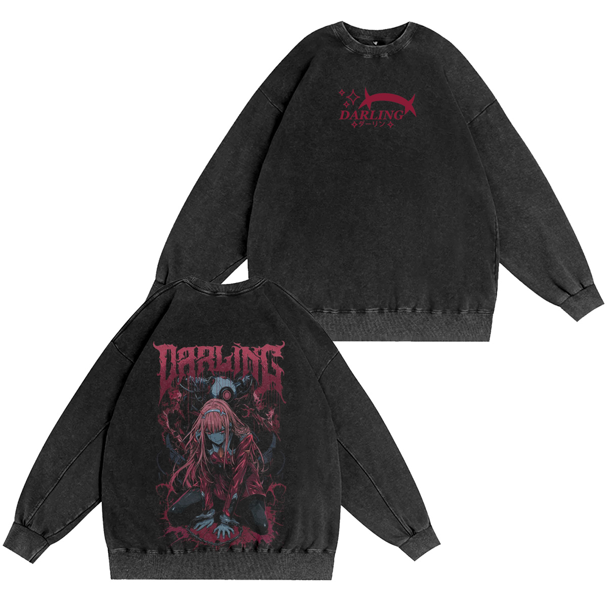 Zero Two Dark Heavy Metal DARLING in the FRANXX Vintage washed T-shirt/Crewneck/Hoodie