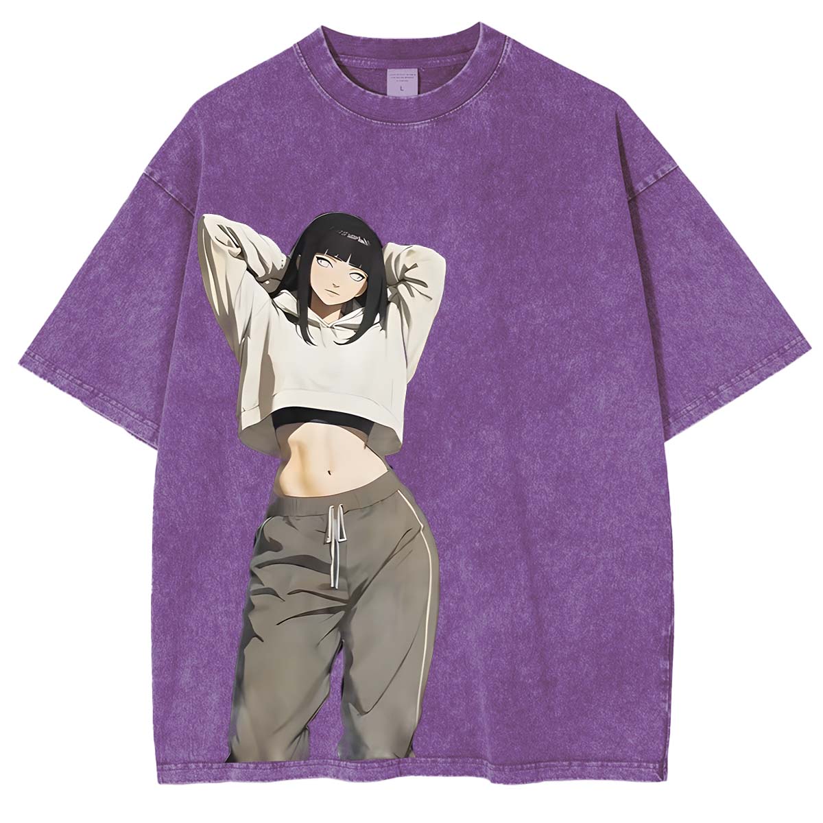 Hinata x Naruto Anime Double Printed Vintage Washed Tee