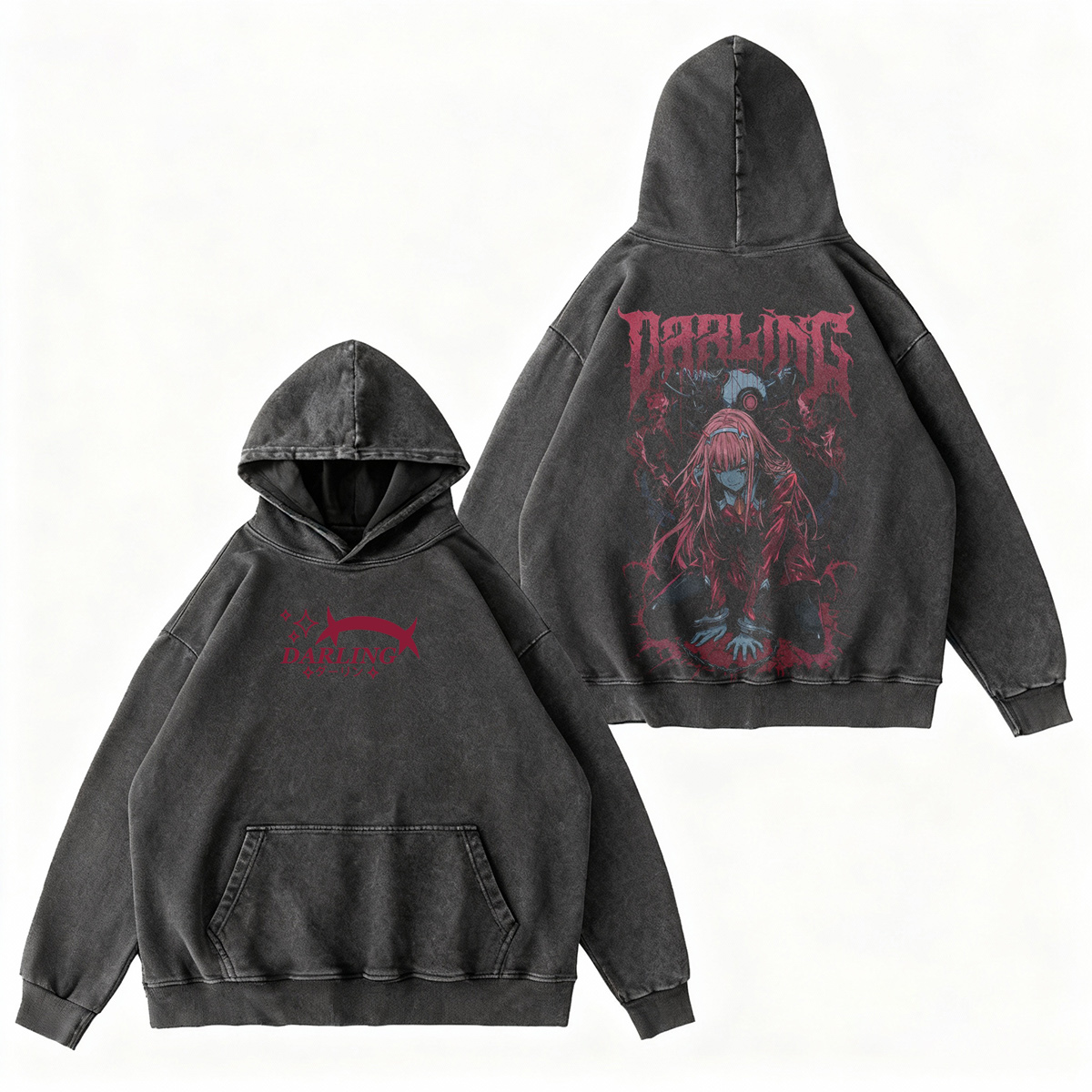 Zero Two Dark Heavy Metal DARLING in the FRANXX Vintage washed T-shirt/Crewneck/Hoodie