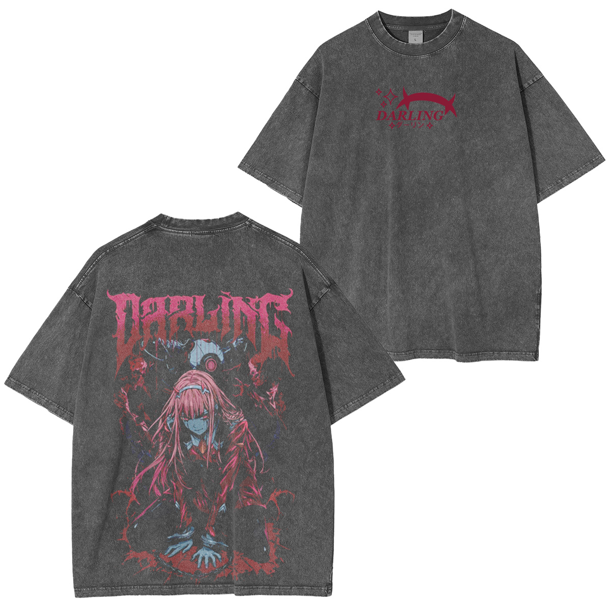 Zero Two Dark Heavy Metal DARLING in the FRANXX Vintage washed T-shirt/Crewneck/Hoodie