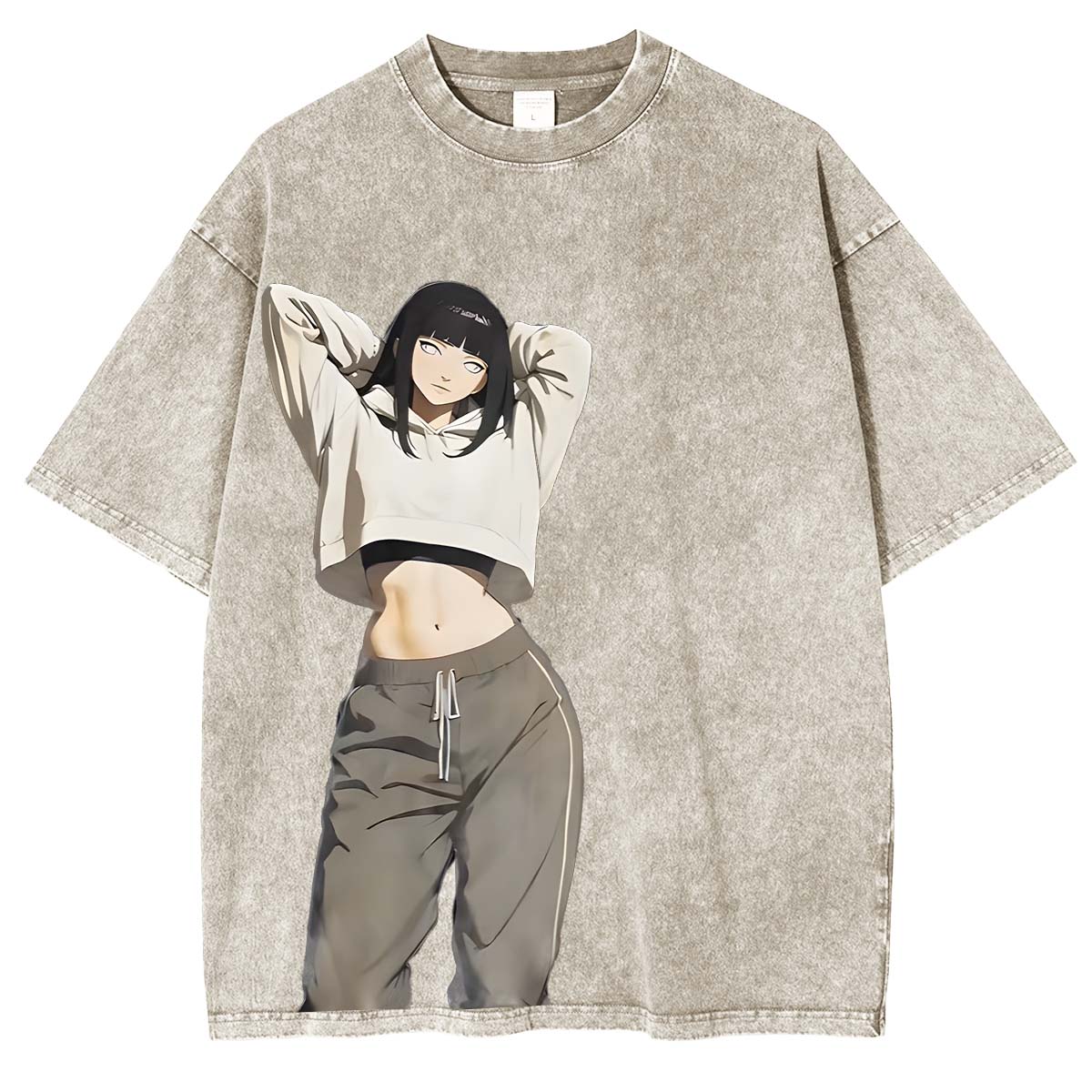 Hinata x Naruto Anime Double Printed Vintage Washed Tee
