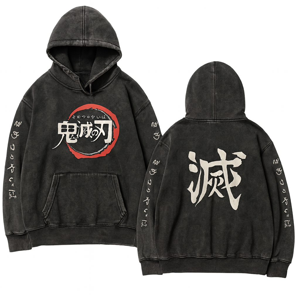 Demon Slayer Vintage Washed Hooded Sweatshirt