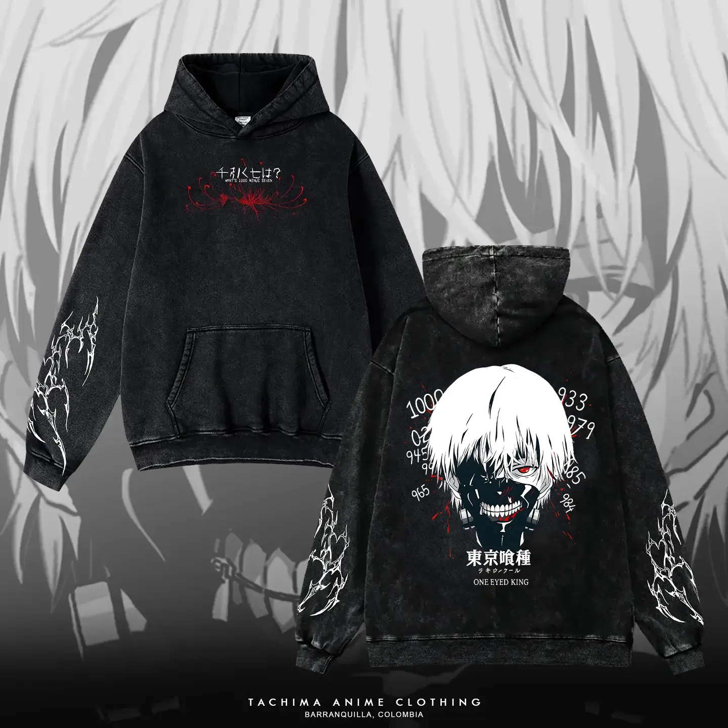 Tokyo Ghoul Print Vintage Washed Hooded Sweatshirt